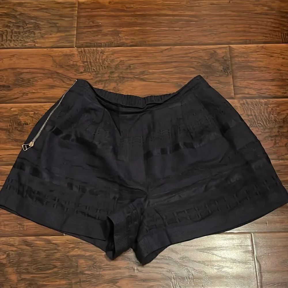 3.1 Phillip Lim Blue Embroidered Linen Blend Zip Pockets Elastic Waist Shorts